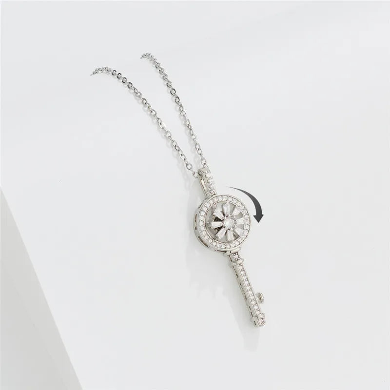 Silver Anti-Stress Rotating Key Pendant Necklace