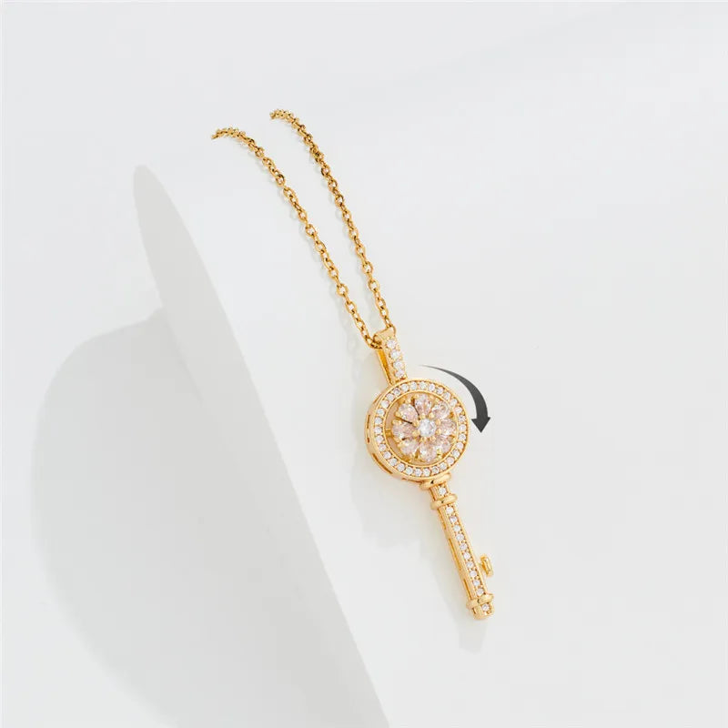 Gold Anti-Stress Rotating Key Pendant Necklace