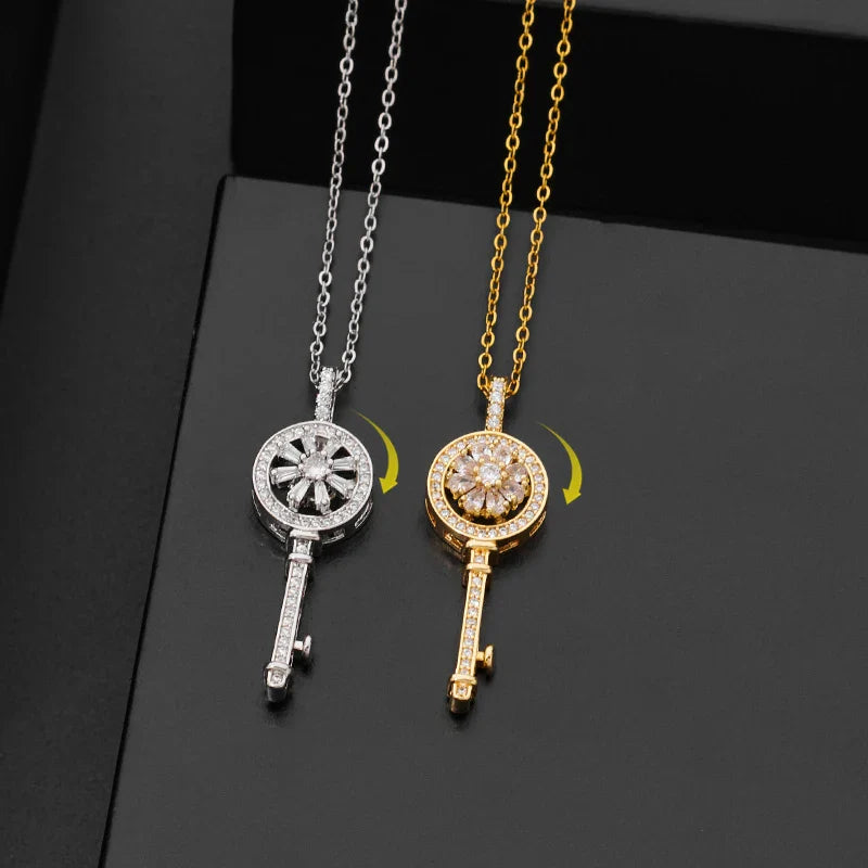 Silver Anti-Stress Rotating Key Pendant Necklace