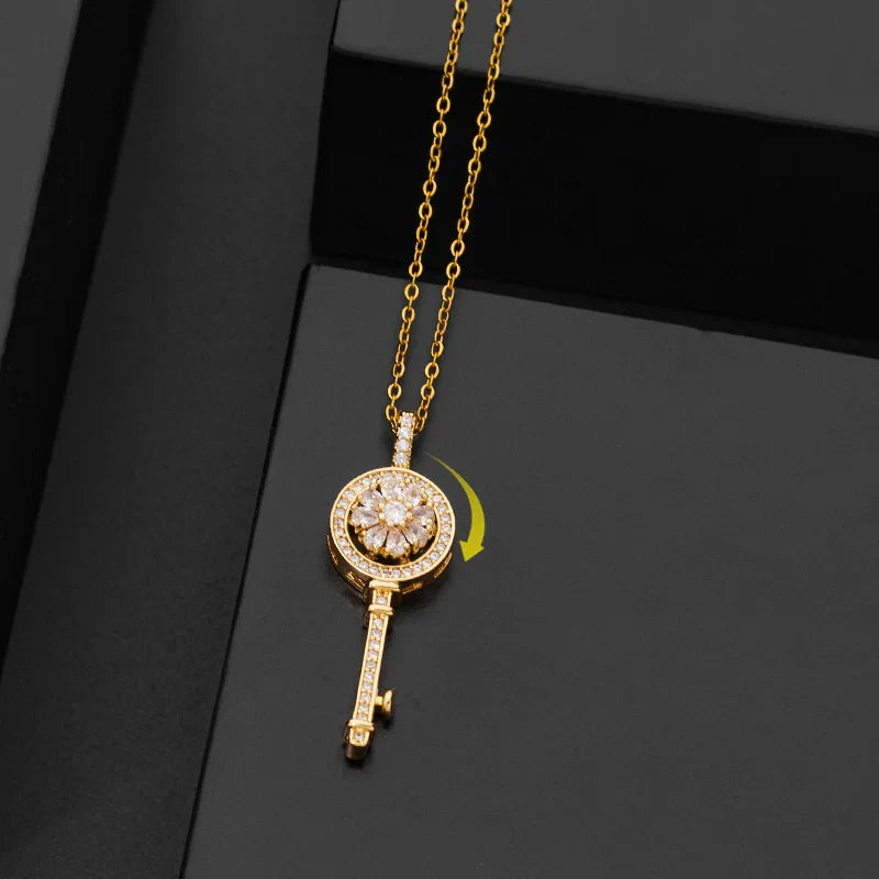 Gold Anti-Stress Rotating Key Pendant Necklace