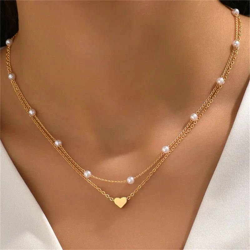 Heart & Pearl Pendant Necklace gold