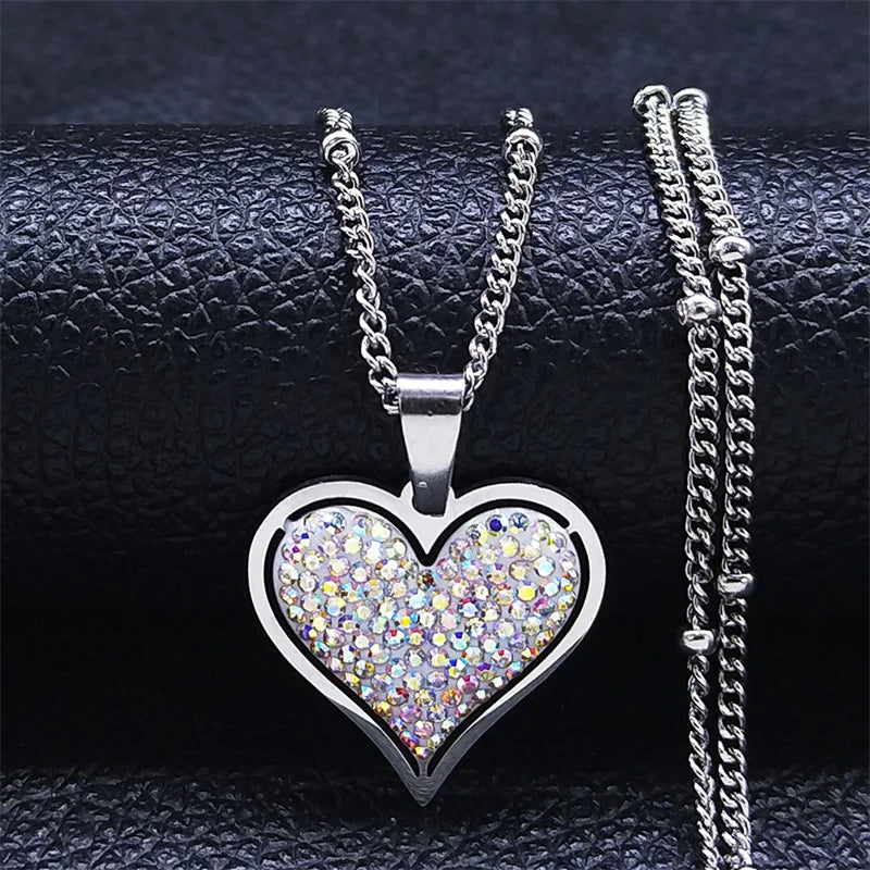 Heart Pendant Necklace & Silver and White Zircons