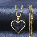 Heart Pendant Necklace & Gold and Black Zircons