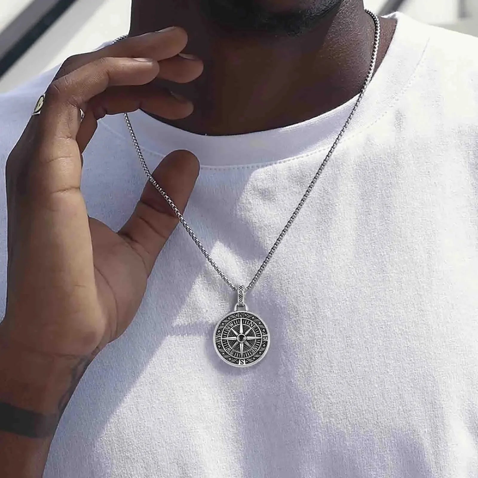 Nautical Compass Pendant Necklace Rose of the Winds Men