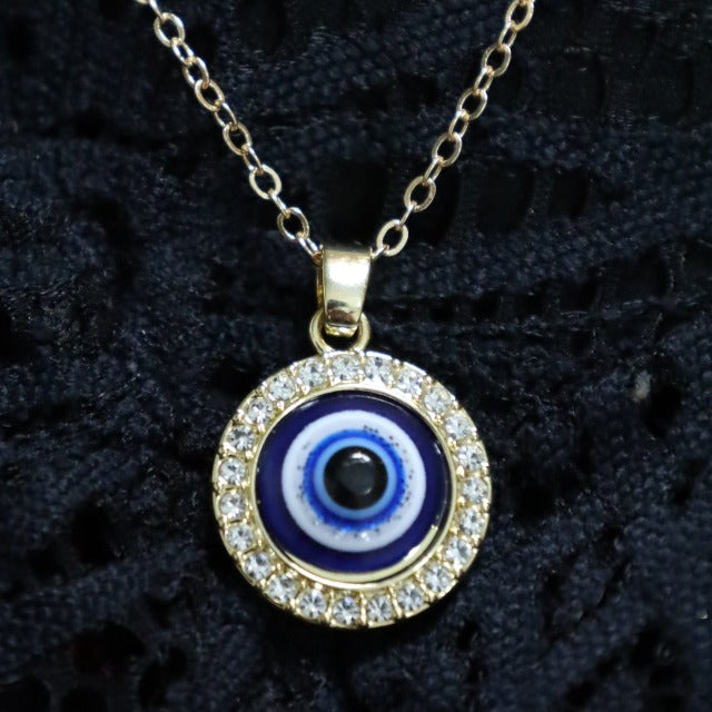 Pendant Necklace Against the Evil Eye Blue Greek Turkish Matiasma Mataki Silver
