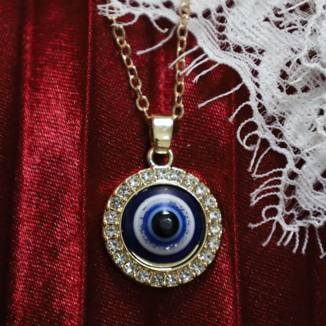 Pendant Necklace Against the Evil Eye Blue Greek Turkish Matiasma Mataki Gold