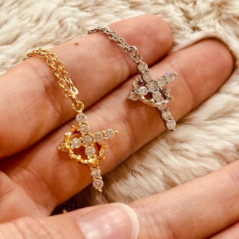 Cross & Crown Pendant Necklace gold