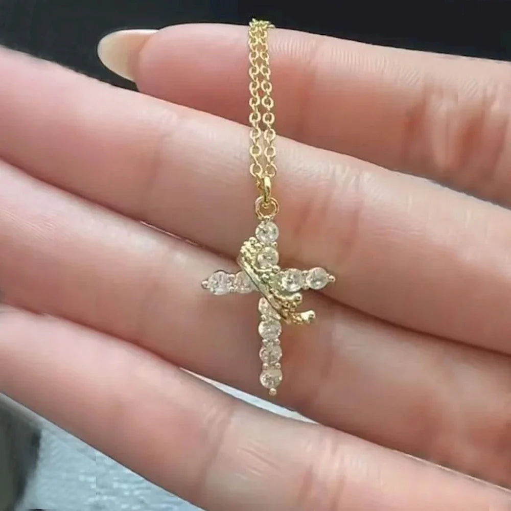 Cross & Crown Pendant Necklace gold