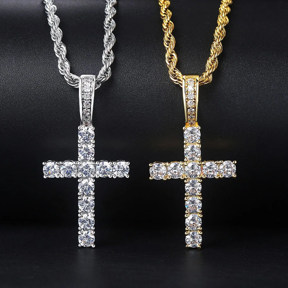 Necklace & Pendant Cross Zircons silver