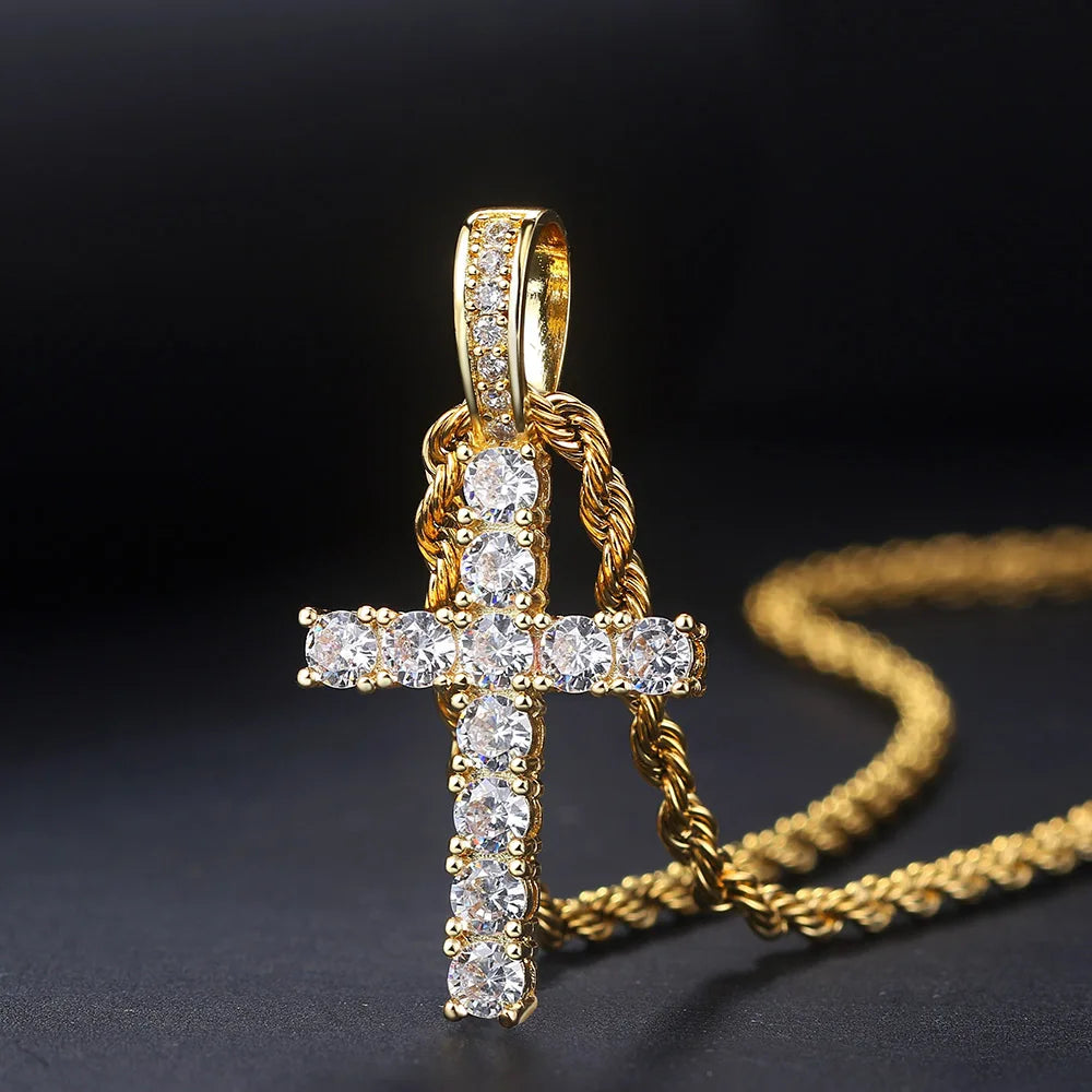 Necklace & Pendant Cross Zircons gold