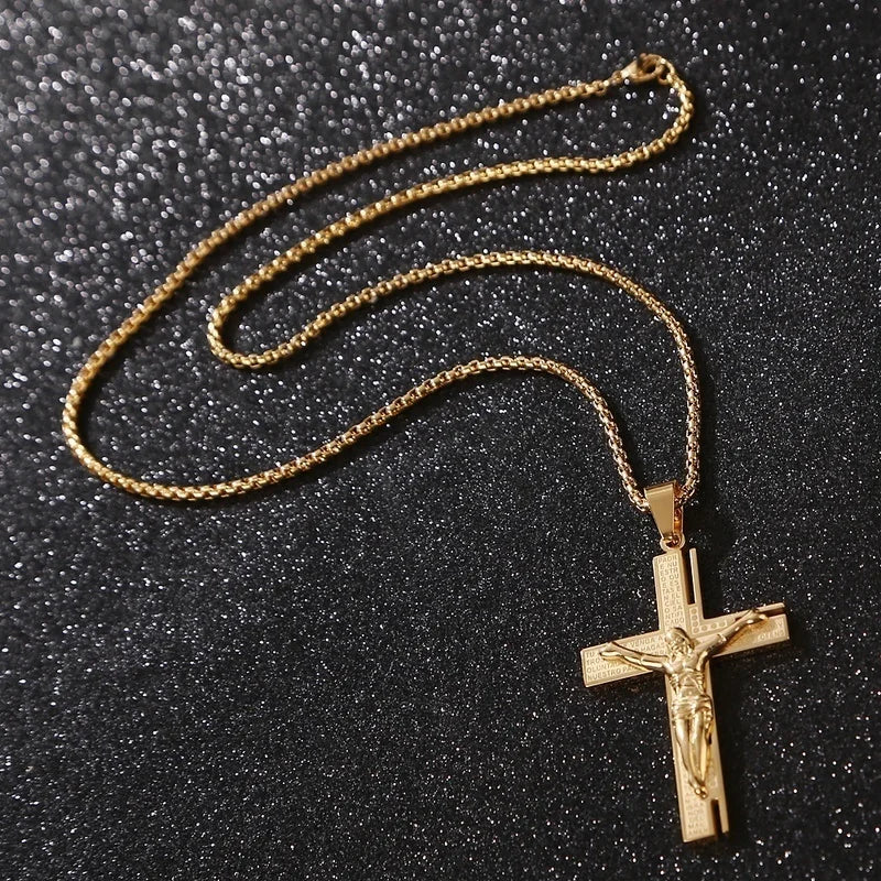 Necklace & Pendant Crucifix Men Jesus Cross gold