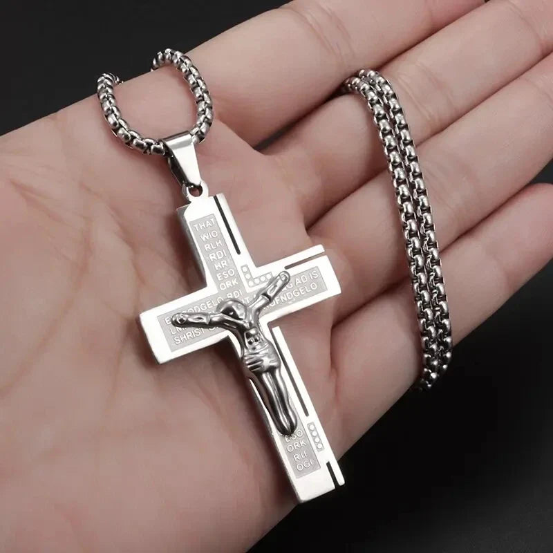 Necklace & Pendant Crucifix Men Jesus Cross silver