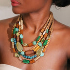 Green Wood and Pearl Pendant Necklace