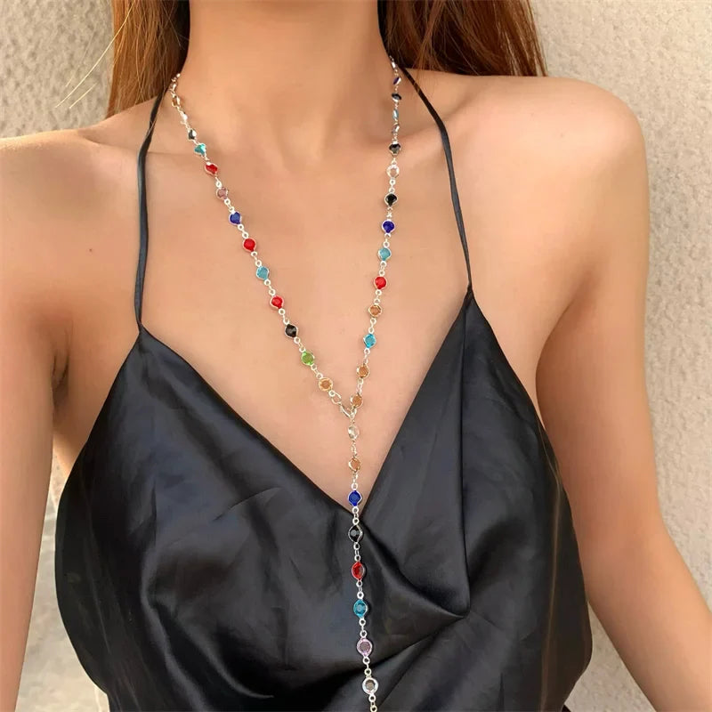 Multicolored Bohemian Style Pendant Necklace silver