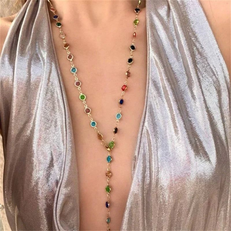 Multicolored Bohemian Style Pendant Necklace gold