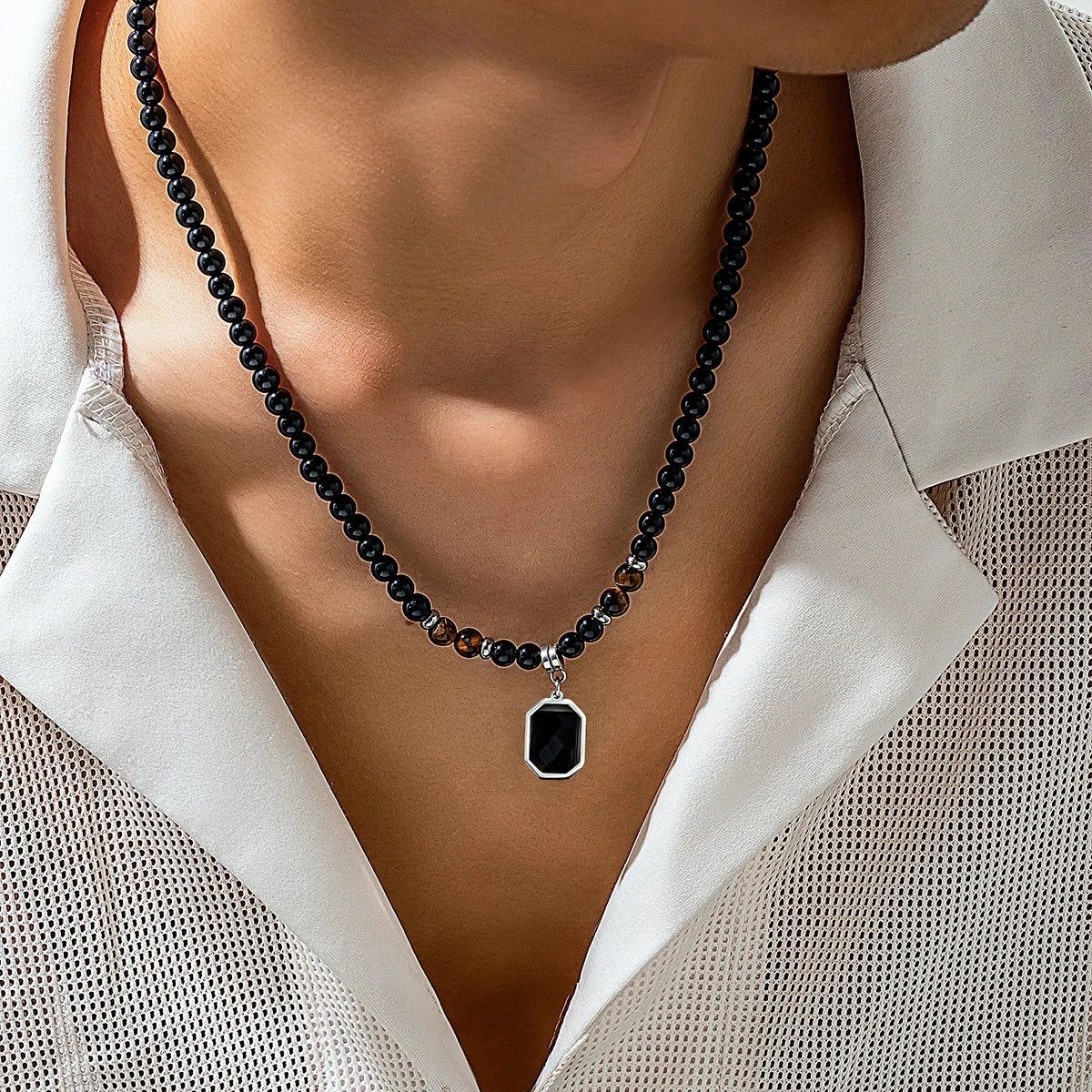 Black Pearl Pendant Necklace for Men