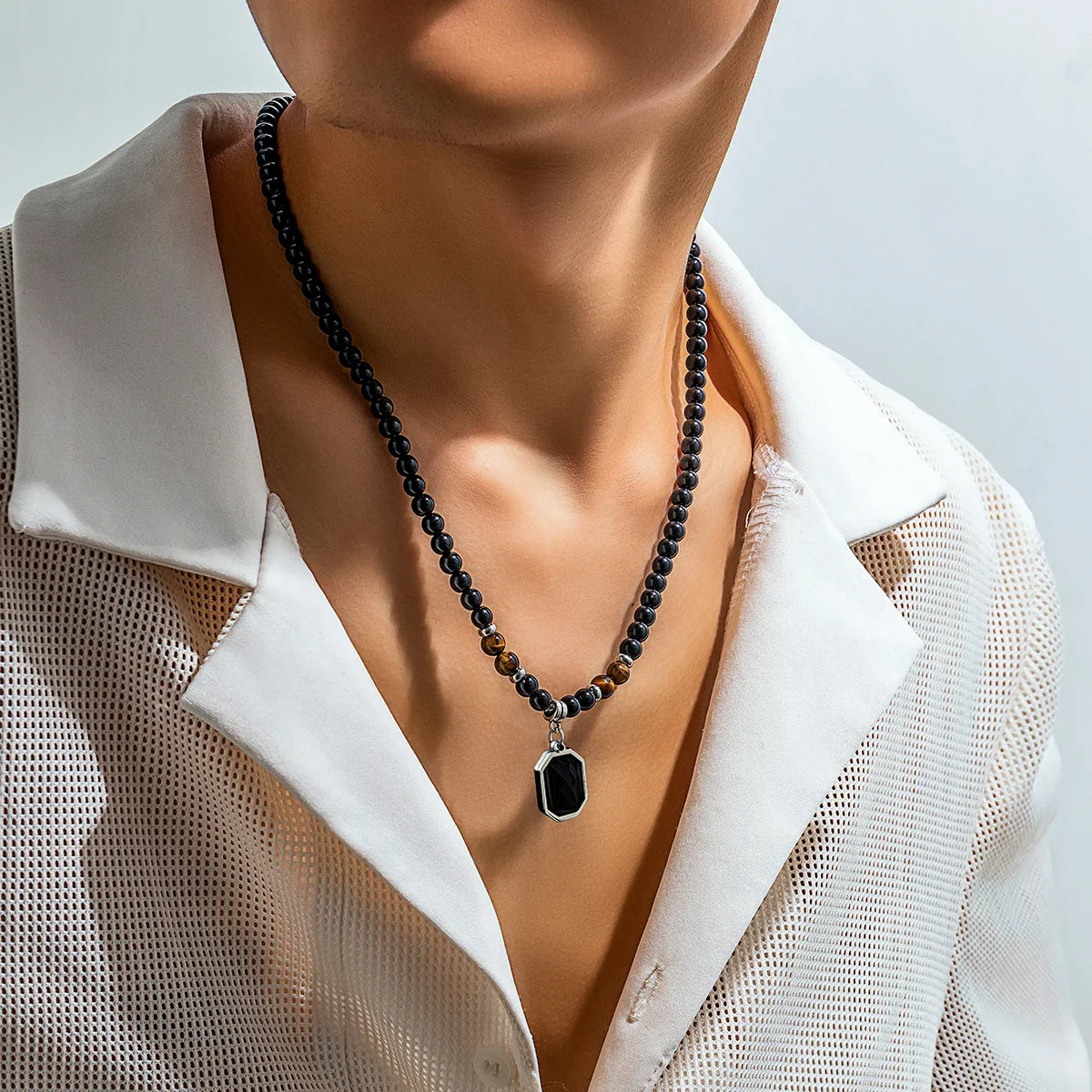Black Pearl Pendant Necklace for Men