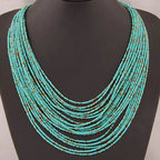African Ethnic Multilayer Pendant Necklace Blue