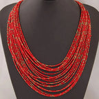 African Ethnic Multilayer Pendant Necklace Red