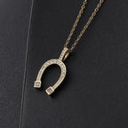 Golden Lucky Horseshoe Pendant Necklace