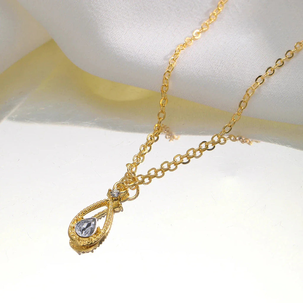 Fine Water Drop and Gold Pearl Pendant Necklace
