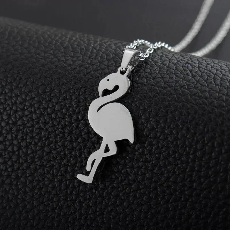 Majestic Pink Flamingo Necklace Silver