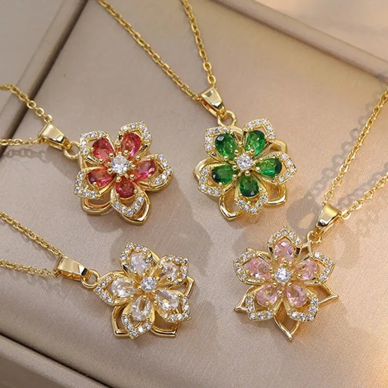 5 Petal Flower Pendant Necklace in Zircon b