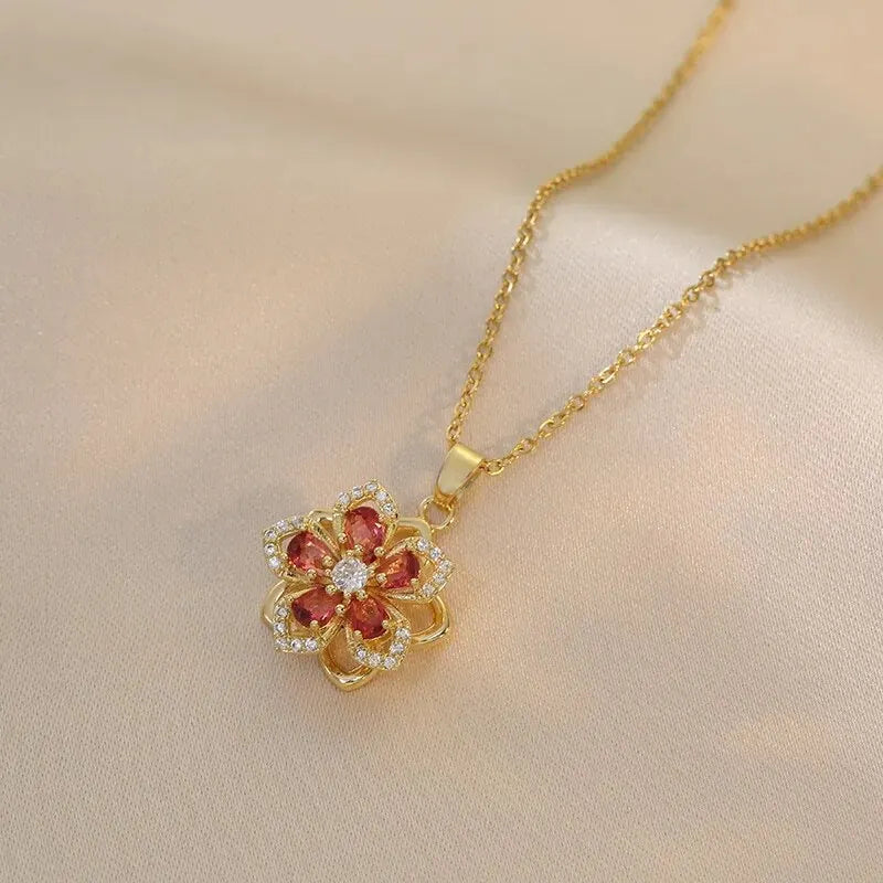5 Petal Flower Pendant Necklace in Zircon c