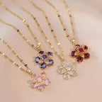 Colored Flower Pendant Necklace in Red Zircon