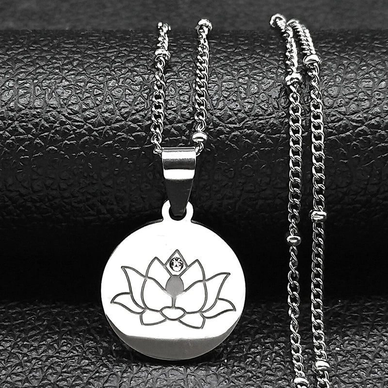 Lotus Flower Pendant Necklace Chain & Silver Locket