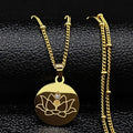 Lotus Flower Pendant Necklace Chain & Gold Locket