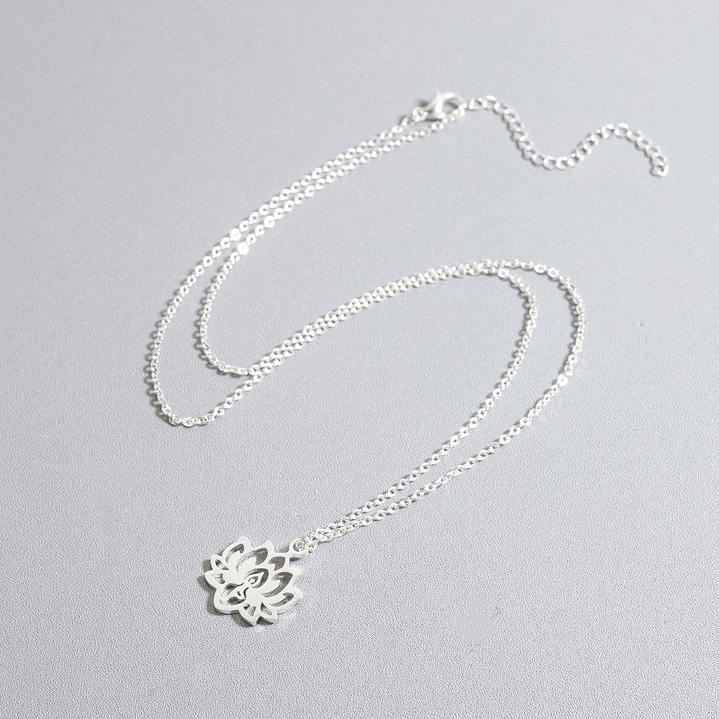 Lotus Flower Pendant Necklace for Women silver