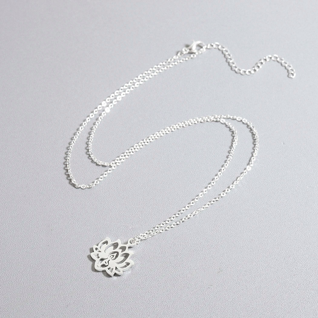 Lotus Flower Pendant Necklace for Women silver