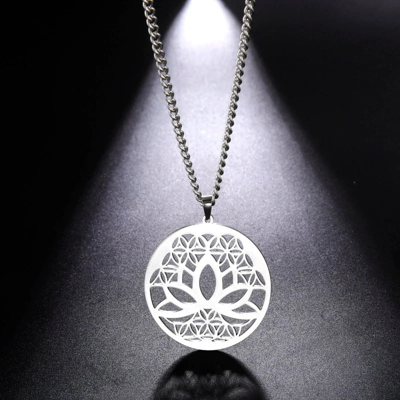 Zen Lotus Flower Pendant Necklace Silver