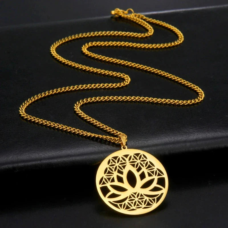 Zen Lotus Flower Pendant Necklace Gold