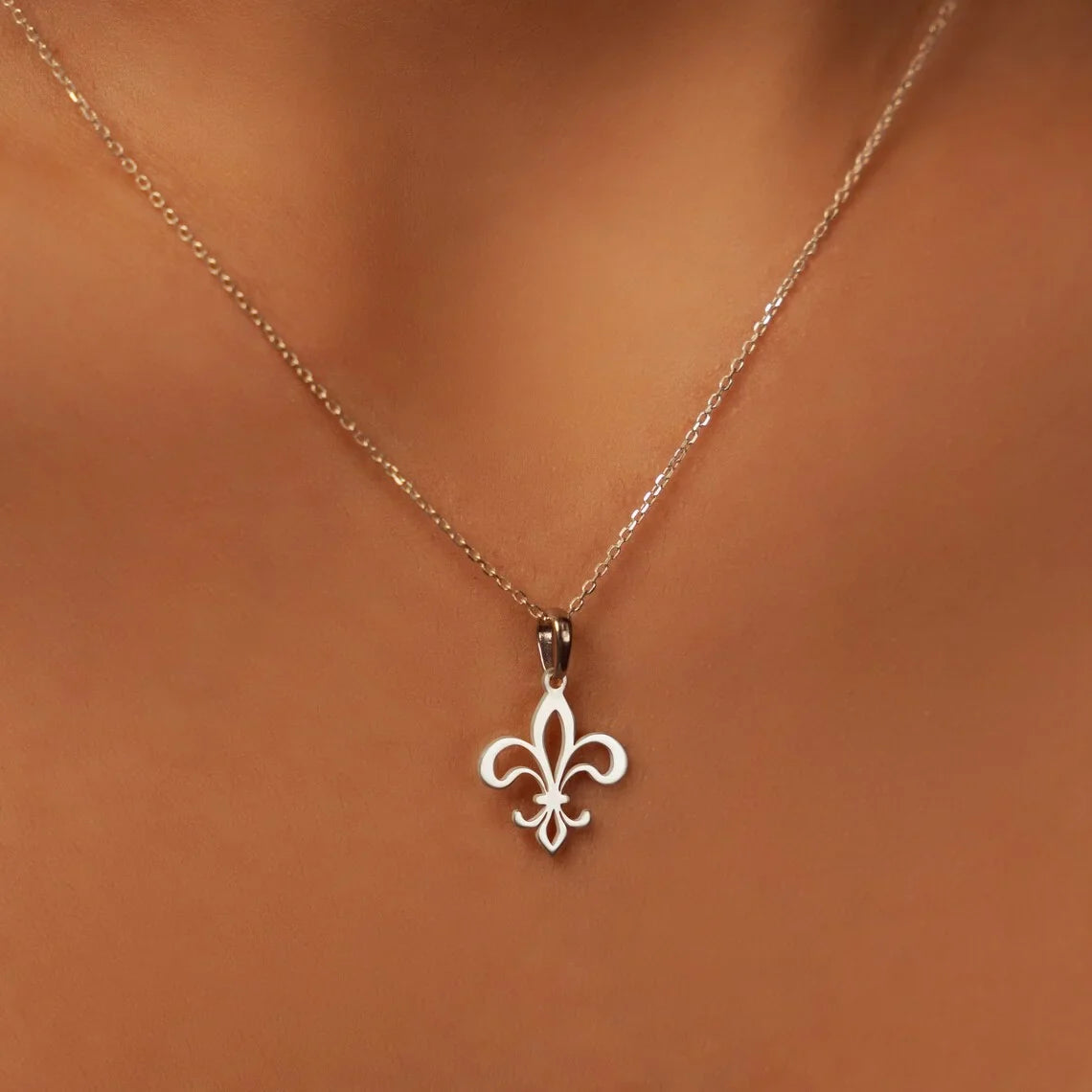 Necklace & Pendant Fleur de Lys Chain & Silver Medallion