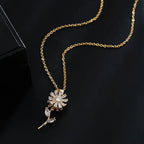 Sunflower Flower Pendant Necklace Spinning Anti-Stress Gold
