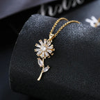 Sunflower Flower Pendant Necklace Spinning Anti-Stress Gold