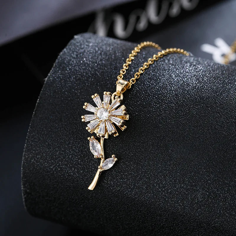 Sunflower Flower Pendant Necklace Spinning Anti-Stress Gold