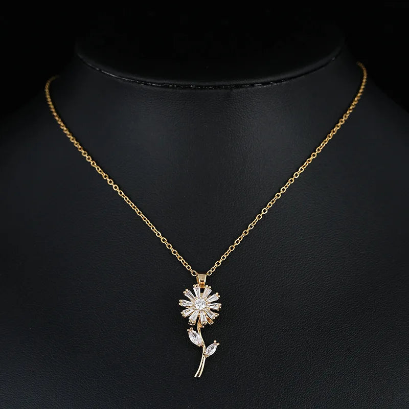 Sunflower Flower Pendant Necklace Spinning Anti-Stress Gold