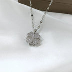 Rotating Zircon Flower Pendant Necklace Anti-Stress Silver