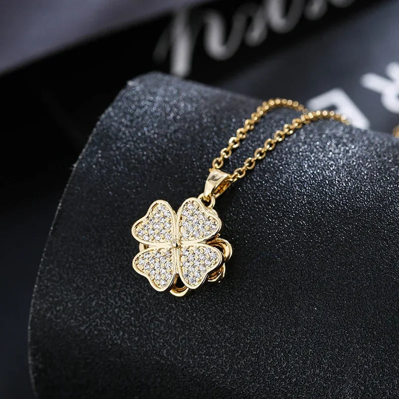 Rotating Zircon Flower Pendant Necklace Anti-Stress Gold