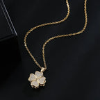 Rotating Zircon Flower Pendant Necklace Anti-Stress Gold