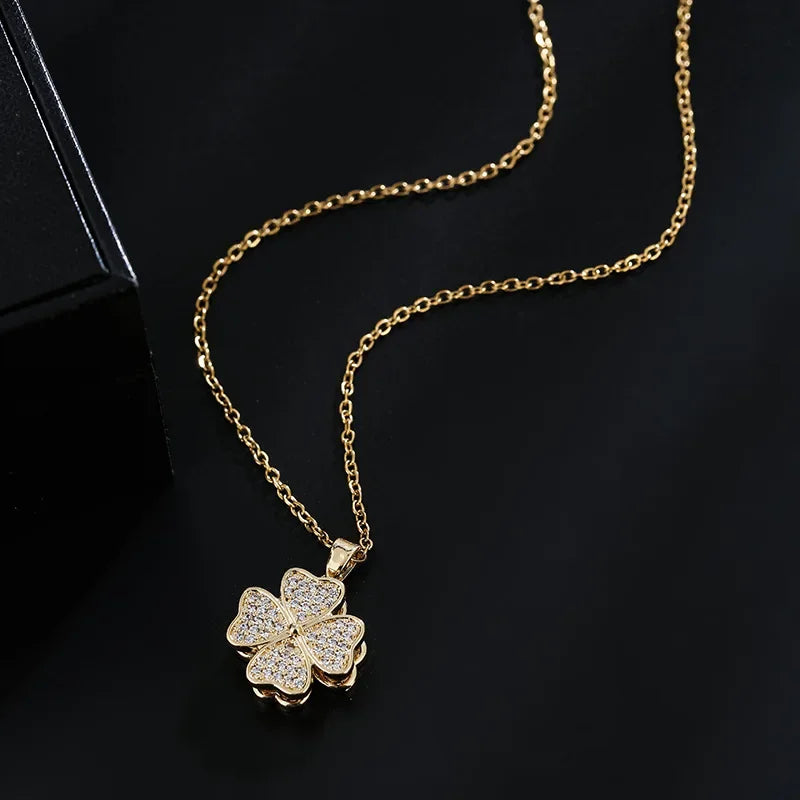 Rotating Zircon Flower Pendant Necklace Anti-Stress Gold