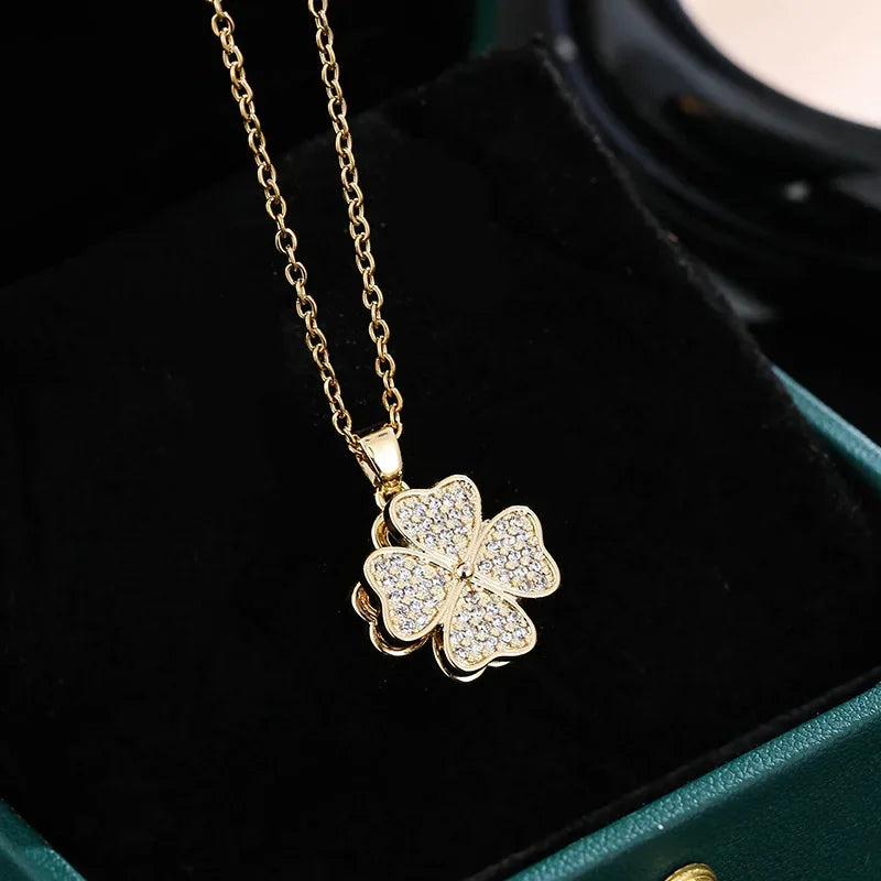 Rotating Zircon Flower Pendant Necklace Anti-Stress Gold