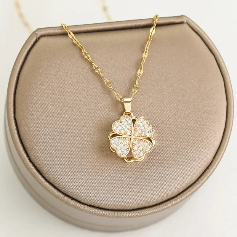 Rotating Zircon Flower Pendant Necklace Anti-Stress Gold