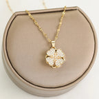 Rotating Zircon Flower Pendant Necklace Anti-Stress Gold