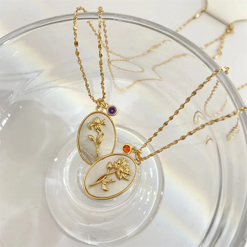 Flower Pendant Necklace Zodiac Sign