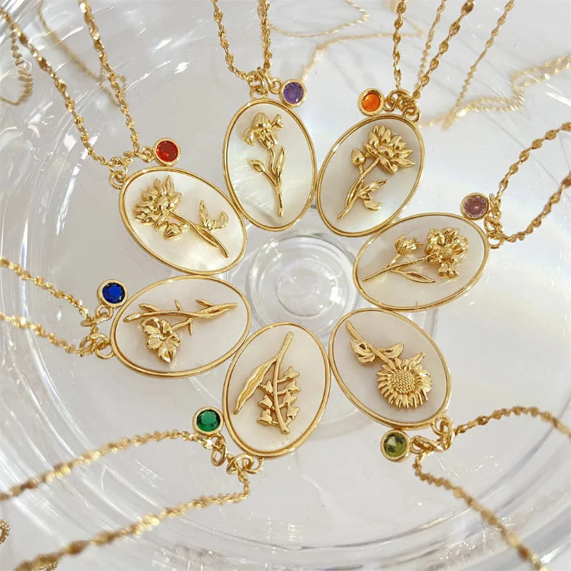 Flower Pendant Necklace Zodiac Sign