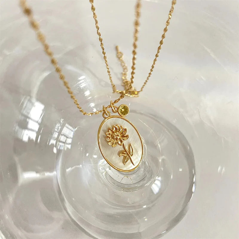 Flower Pendant Necklace Zodiac Sign